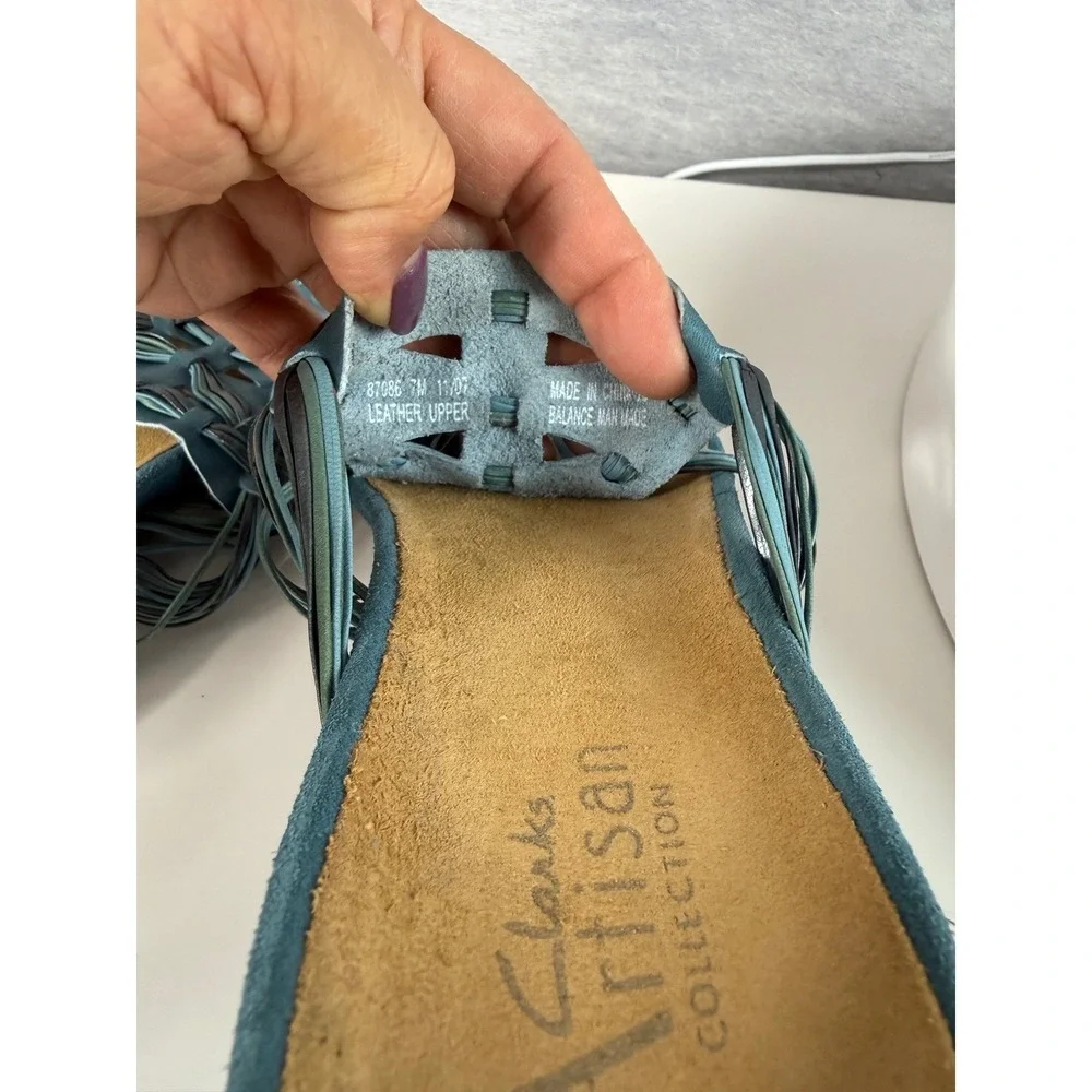 Clarks Artisan Teal Suede Thong Sandals Women Size 7 Boho Slide‎